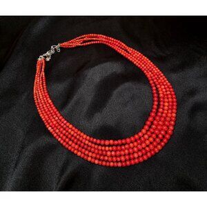 Jay King Red Coral Sterling Silver 925 Multi-Strand Necklace